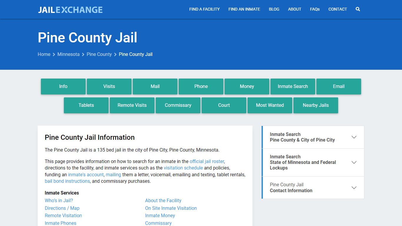 Pine County Jail, MN Inmate Search, Information